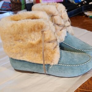 Lamo Shoe Women Size 9 Blue Suede Leather Faux Sherpa Boot Tiffany Snow Wedding